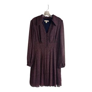 Michael Kors Dipsy Print Long Balloon Sleeve Pleated Dress L Fairly Whimsical